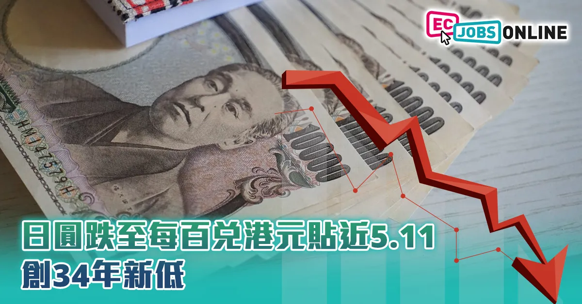 ​【低處未算低】日圓跌至每百兌港元貼近5.11  創34年新低